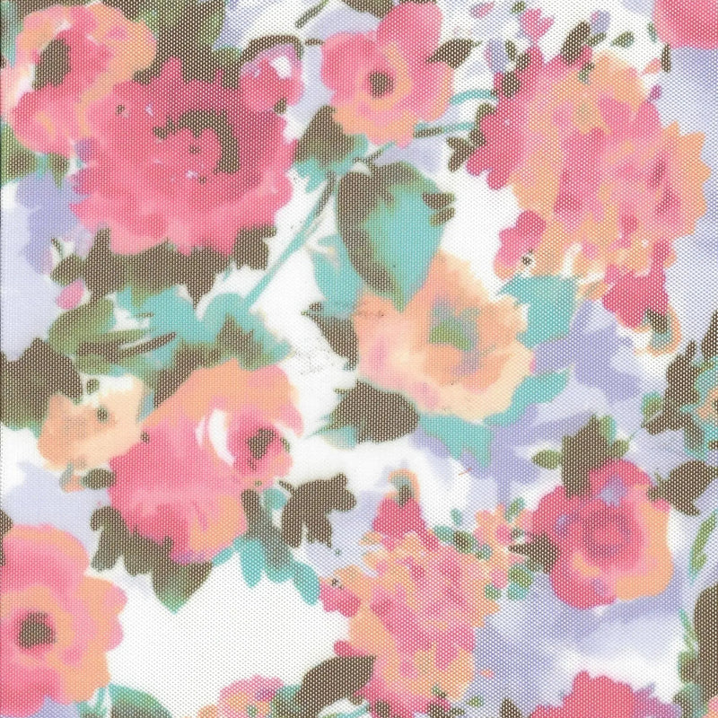 1 Yard Floral Digital Mesh Fabric Lightweight Sheer Stretch, 54” Wide Polyester Spandex