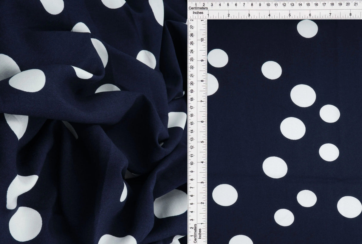 1 Yard Rayon Challis Polka Dot Print Fabric, 54? Wide 100% Rayon