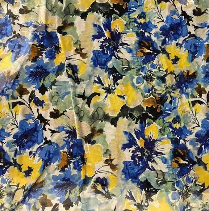 1 Yard Digital Floral Mesh Knit Fabric, 54? Wide Polyester Spandex Blend
