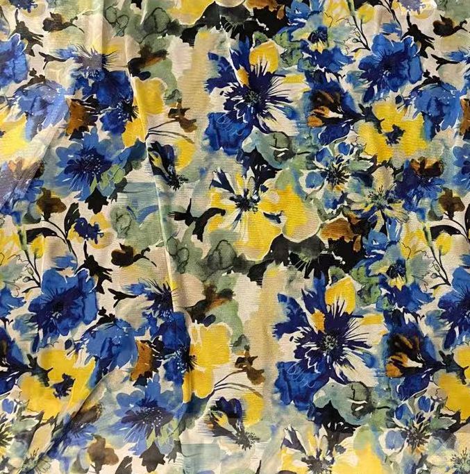 Floral Printed Mesh Watercolor Stretch