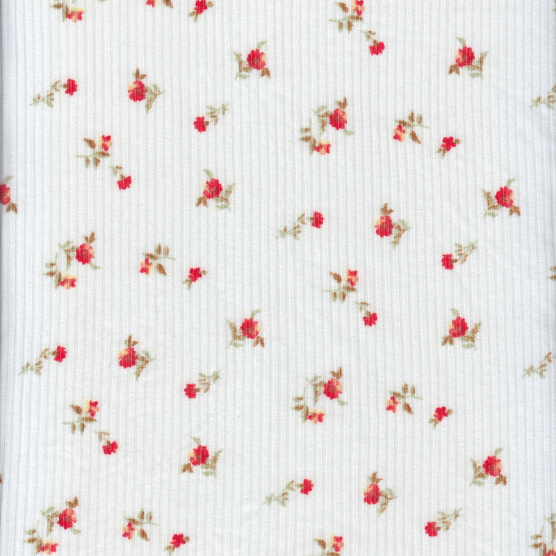1 Yard Soft 4×2 Yummy Rib Knit Fabric with Ditsy Floral Print, 87% Polyester, 13% Spandex & 58/60? Wide