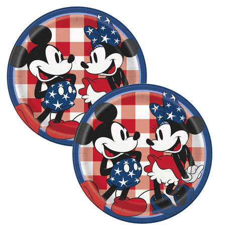 Disney Mickey & Minnie Mouse Patriotic Round 9" Dinner Plates 8ct