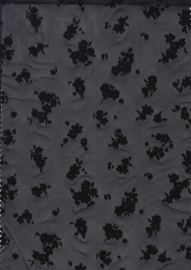 Floral Flocking Mesh Black