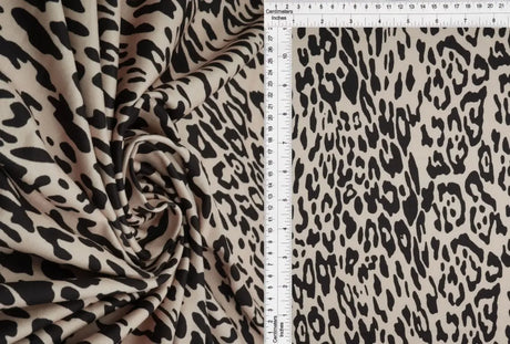 1 yarda de tela DTY cepillada con estampado animal de leopardo, poliéster y spandex suave y elástico de 58 pulgadas de ancho
