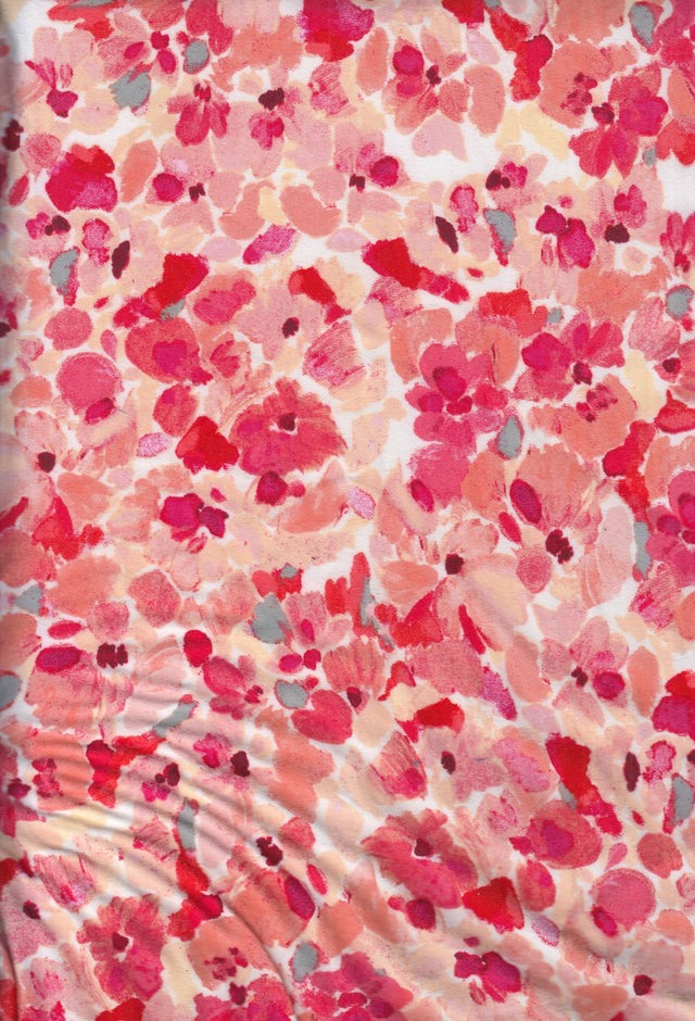 Floral Printed DTY Knit Fabric Red
