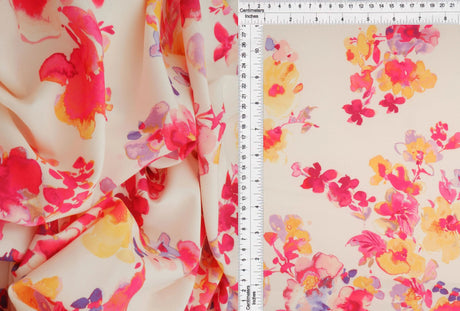 1 Yard Digital Floral Peach Skin Print Fabric, 58/59? Wide Polyester Spandex Blend