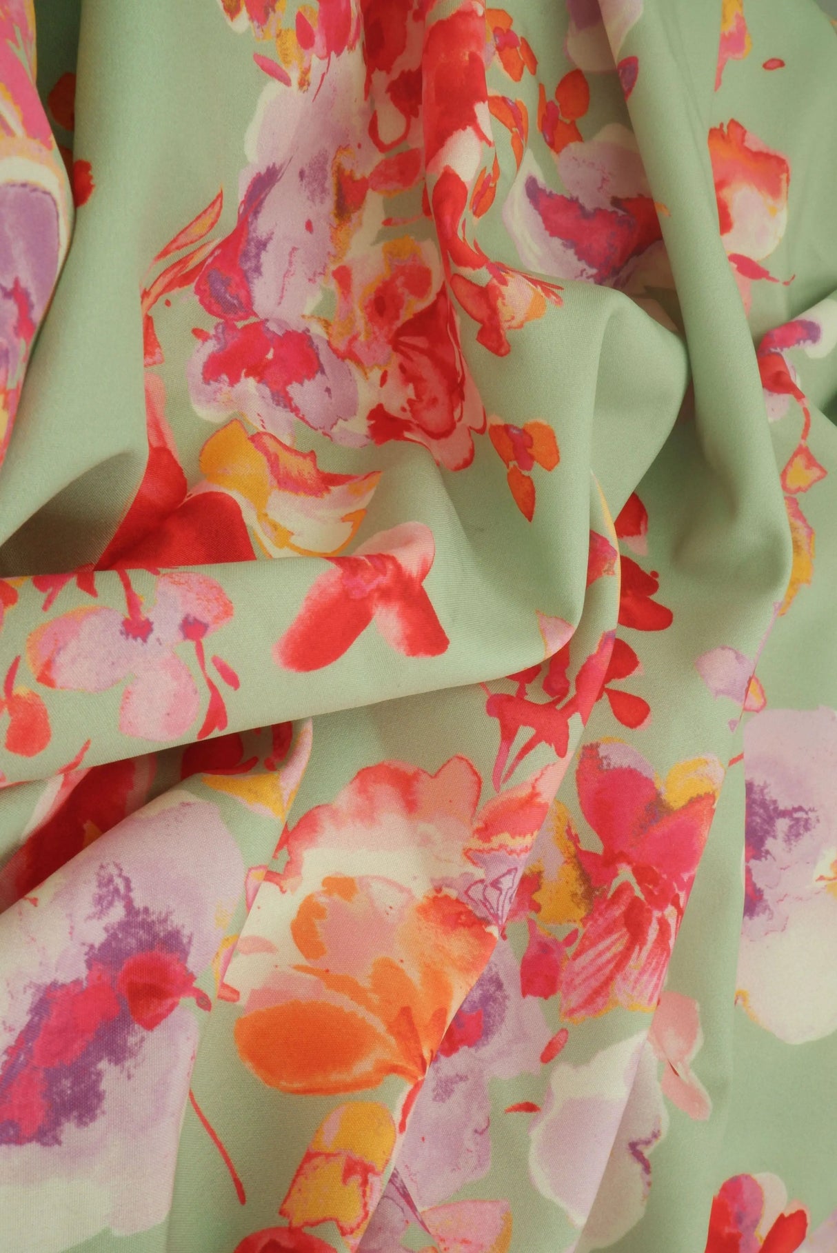 1 Yard Digital Floral Peach Skin Print Fabric, 58/59? Wide Polyester Spandex Blend