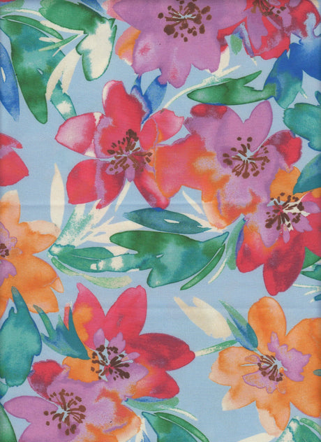 1 Yard Digital Floral Peach Skin Print Fabric, 58/59? Wide Polyester Spandex Blend