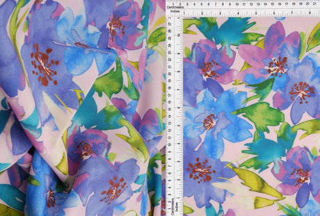 1 Yard Digital Floral Peach Skin Print Fabric, 58/59? Wide Polyester Spandex Blend