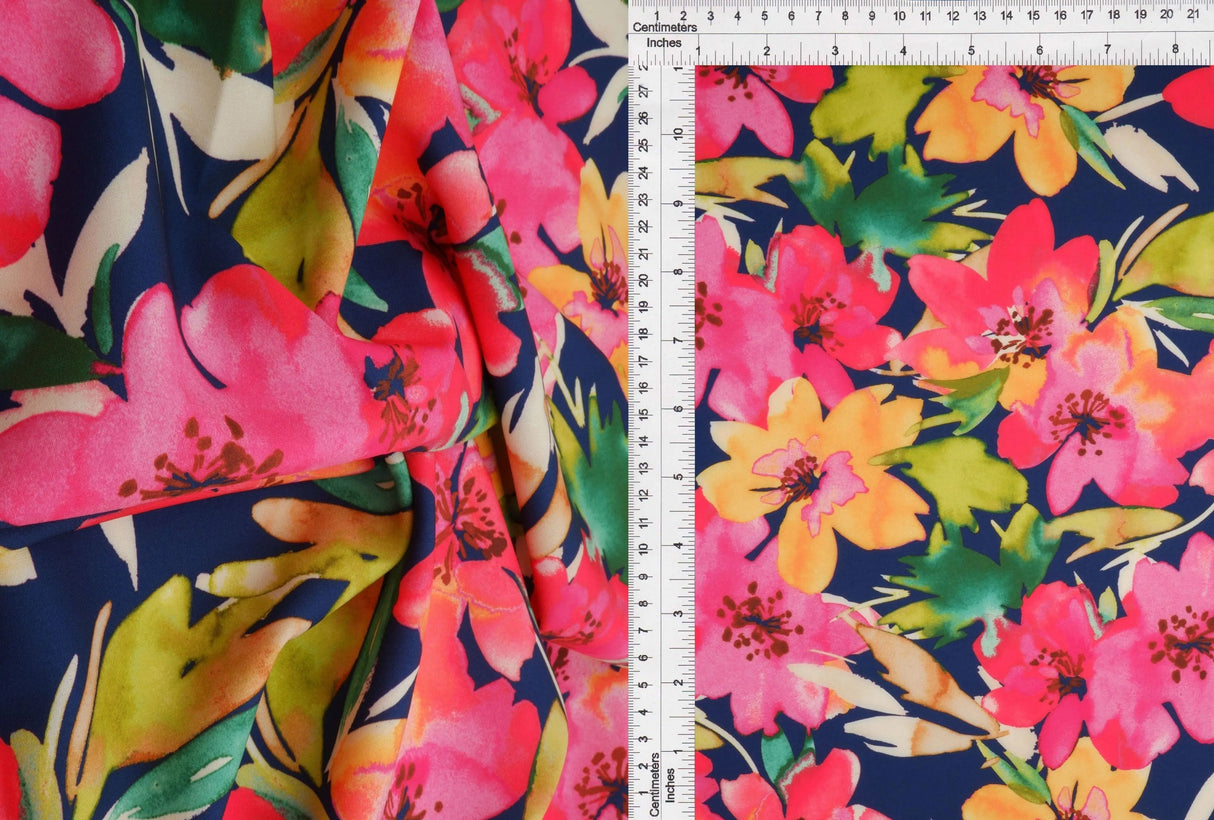 1 Yard Digital Floral Peach Skin Print Fabric, 58/59? Wide Polyester Spandex Blend