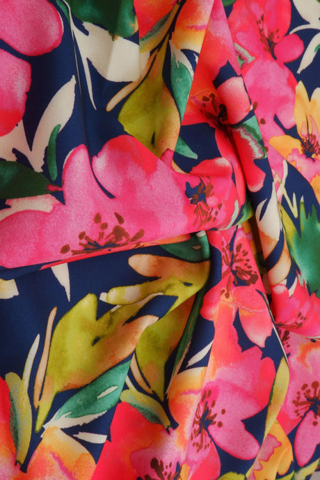 1 Yard Digital Floral Peach Skin Print Fabric, 58/59? Wide Polyester Spandex Blend
