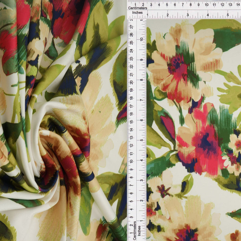 Abstract Floral DTY Stretch Knit Olive Rust