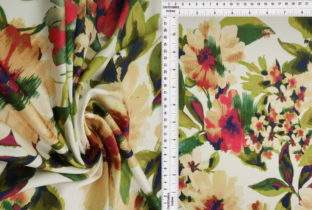 Abstract Floral DTY Stretch Knit Olive Rust