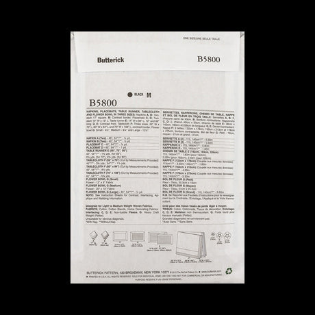 Butterick Table Dressings Pattern B5800