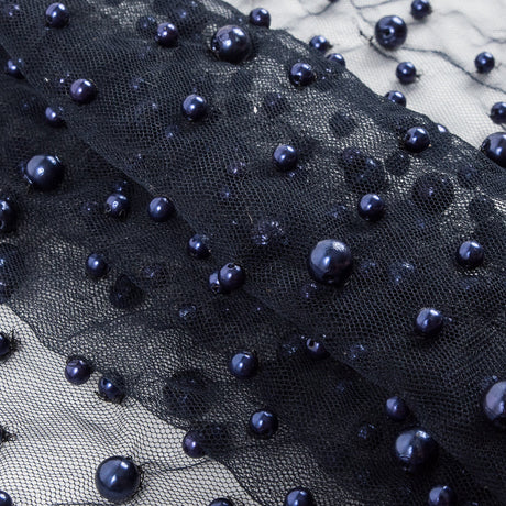 Mesh Lace with Pearl Beads - Navy