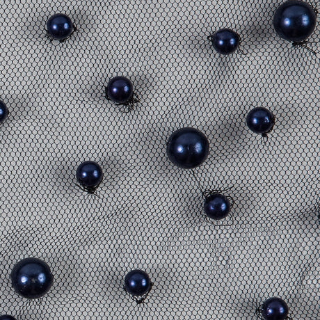 Mesh Lace with Pearl Beads - Navy