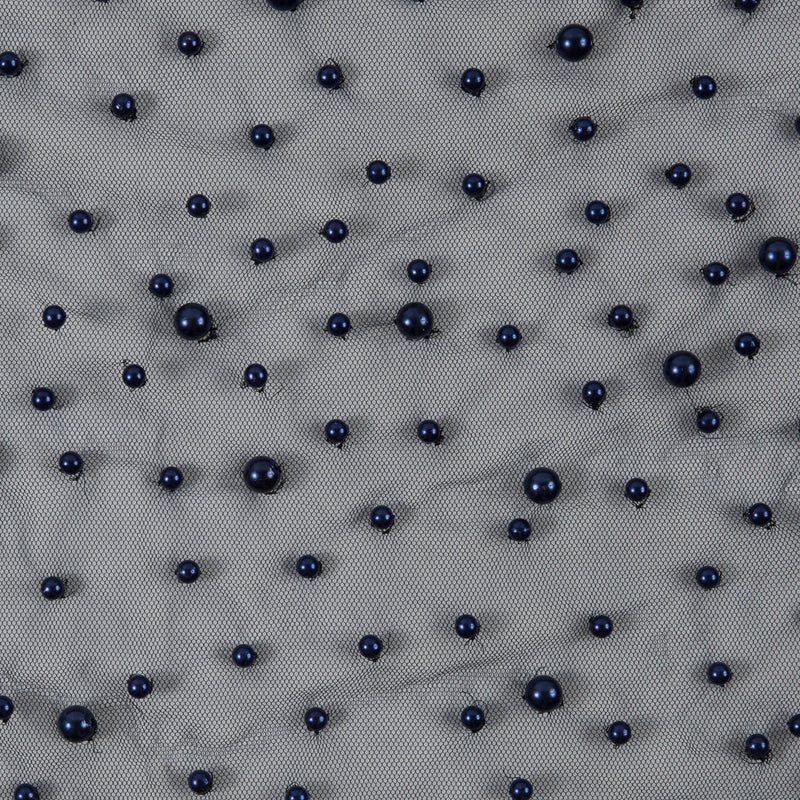 Mesh Lace with Pearl Beads - Navy