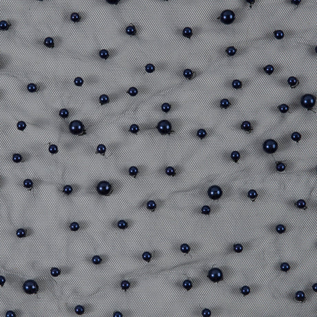 Mesh Lace with Pearl Beads - Navy