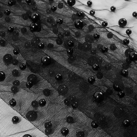 Mesh Lace with Pearl Beads - Black