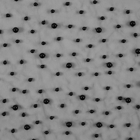 Mesh Lace with Pearl Beads - Black
