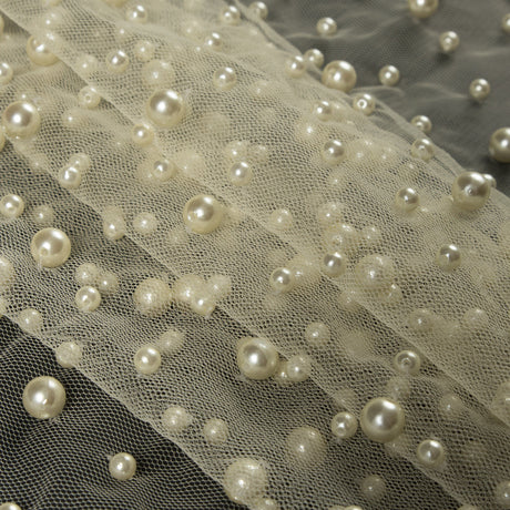 Mesh Lace with Pearl Beads - Ivory