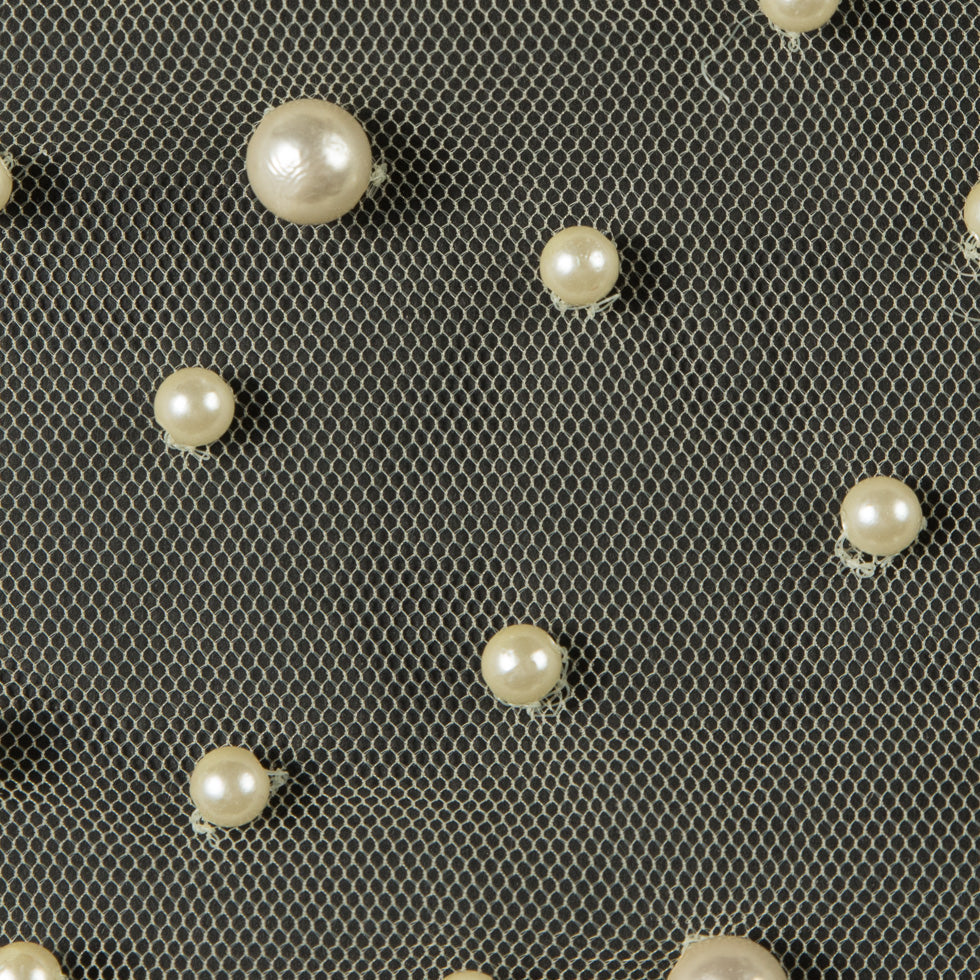 Mesh Lace with Pearl Beads - Pale Yellow