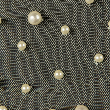 Mesh Lace with Pearl Beads - Pale Yellow