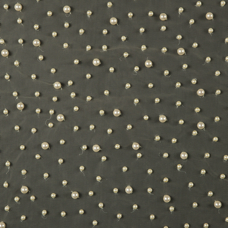 Mesh Lace with Pearl Beads - Pale Yellow