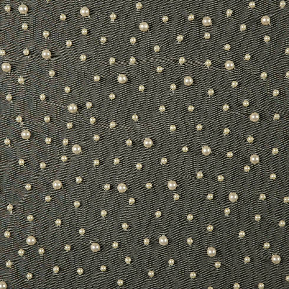 Mesh Lace with Pearl Beads - Pale Yellow