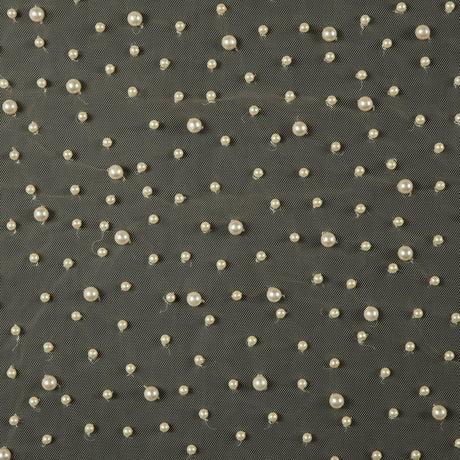 Mesh Lace with Pearl Beads - Pale Yellow
