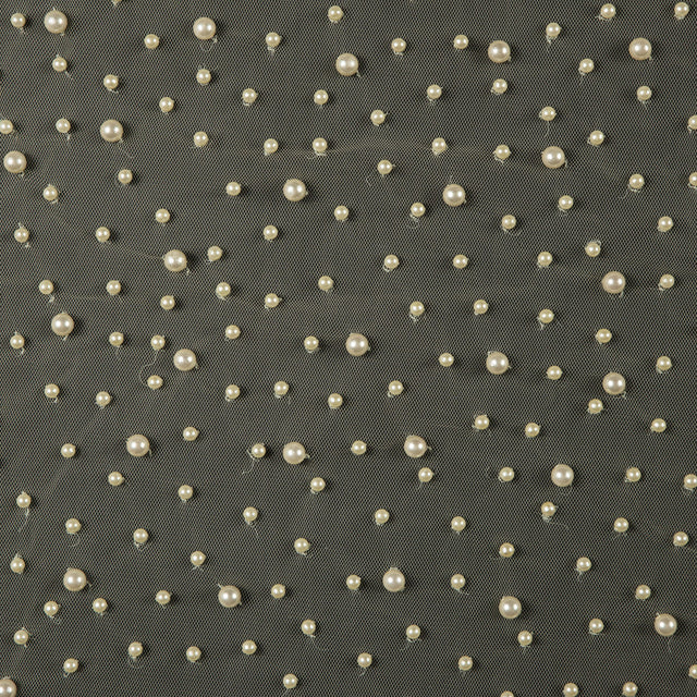 Mesh Lace with Pearl Beads - Pale Yellow