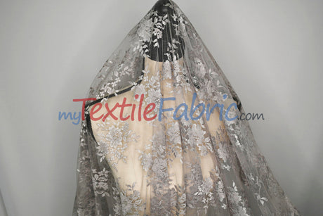Chantilly Lace Polyester Fabric - Floral Embroidery, Sheer Mesh, 52" Width (1 Yard)