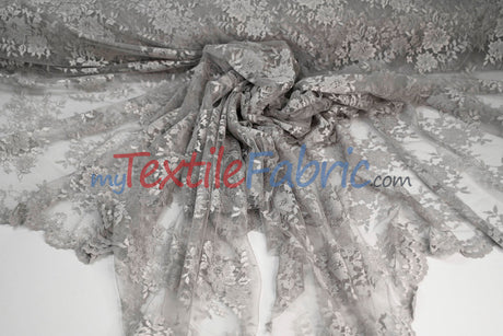Chantilly Lace Polyester Fabric - Floral Embroidery, Sheer Mesh, 52" Width (1 Yard)