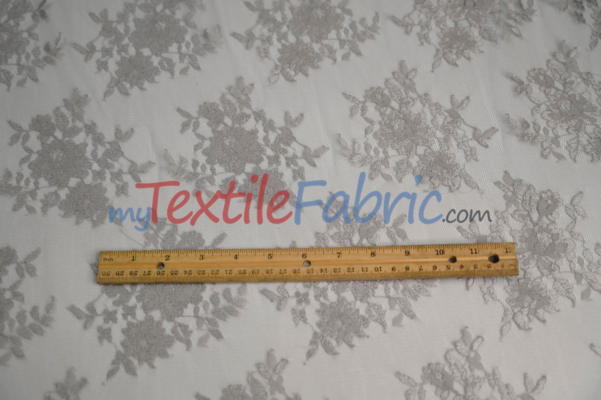 Chantilly Lace Polyester Fabric - Floral Embroidery, Sheer Mesh, 52" Width (1 Yard)