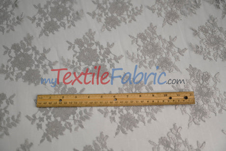 Chantilly Lace Polyester Fabric - Floral Embroidery, Sheer Mesh, 52" Width (1 Yard)