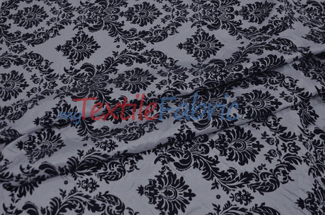 Damask Flocking Taffeta Fabric - Flocking Velvet Damask, 58/60" Width (1 Yard)