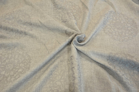 Embossed Faux Linen Embroidery Fabric - Off White And Light Silver, 58" Width (Yards)