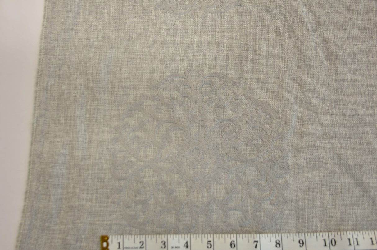 Embossed Faux Linen Embroidery Fabric - Off White And Light Silver, 58" Width (Yards)