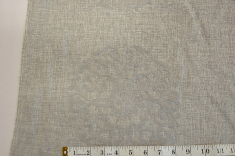 Embossed Faux Linen Embroidery Fabric - Off White And Light Silver, 58" Width (Yards)