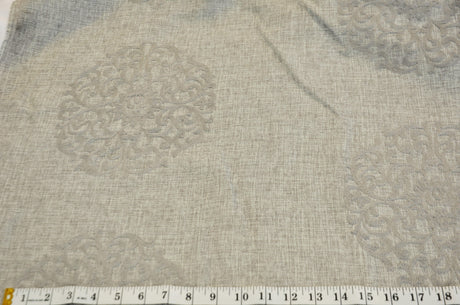 Embossed Faux Linen Embroidery Fabric - Off White And Light Silver, 58" Width (Yards)
