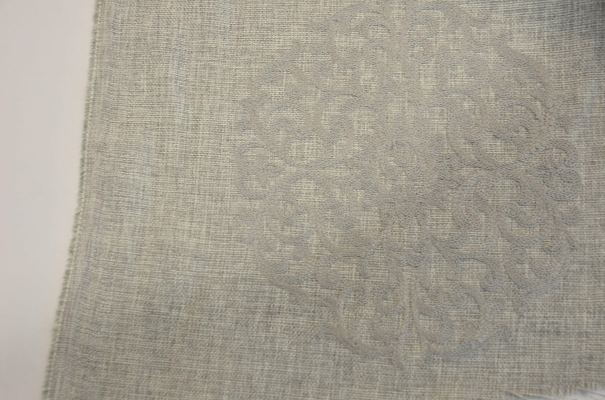 Embossed Faux Linen Embroidery Fabric - Off White And Light Silver, 58" Width (Yards)