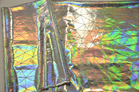 Geometric Mirror Hologram Spandex Fabric - Gold, Silver, Geometric Mirror Foil, 58/60" Width (1 Yard)