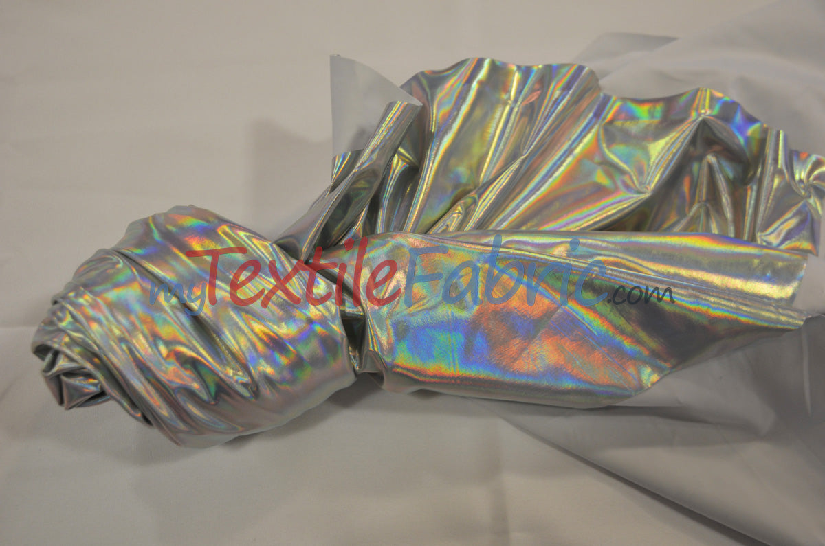 Hologram Foil Spandex Lame Fabric - Rainbow Stretch Metallic, 58/60" Width (1 Yard)