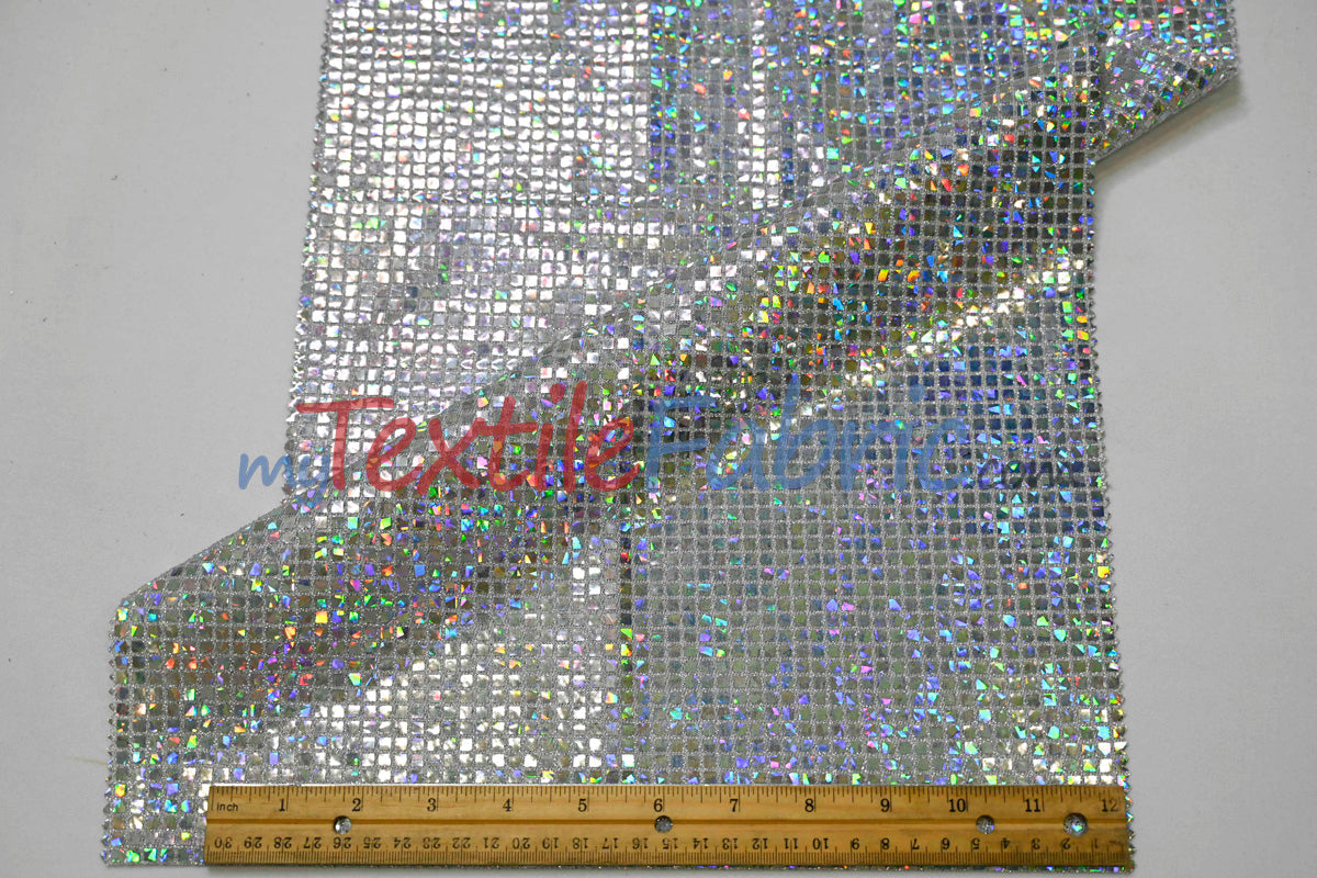 Holographic Mini Square Sequins Mesh Fabric - Holographic Mini Square Sequins, 45" Width (By The Yard)