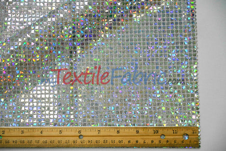 Holographic Mini Square Sequins Mesh Fabric - Holographic Mini Square Sequins, 45" Width (By The Yard)