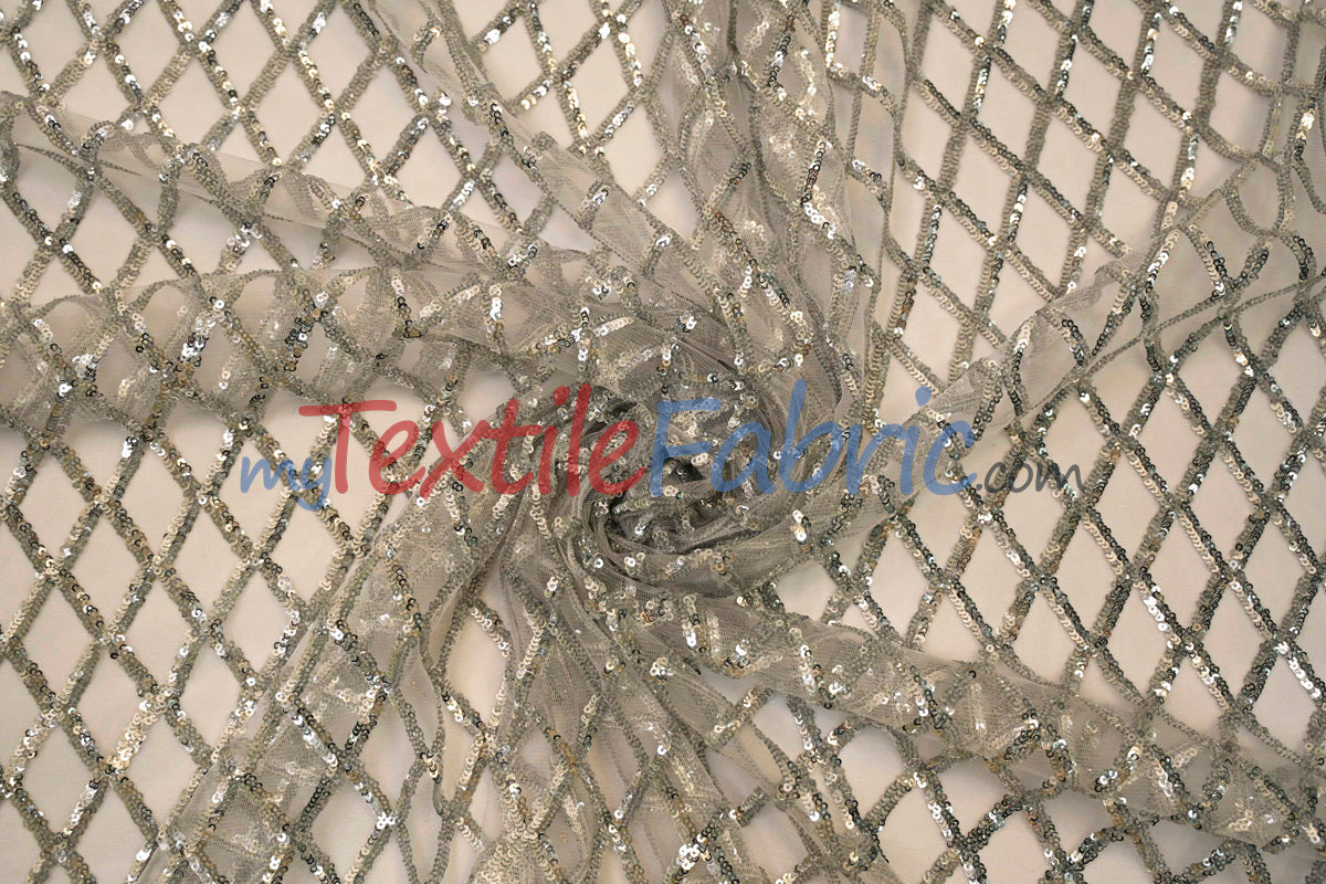 Luxury Glitz Sequins Lace Fabric - 100 Percent Polyester, Sheer Mesh Sequins Embroidery, Multiple Colors, 54" Width (By The Yard)