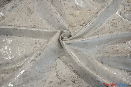 Oriental Metallic Paisley Polyester Fabric - Silver And Gold Metallic Paisley, 58" Width (Yards)
