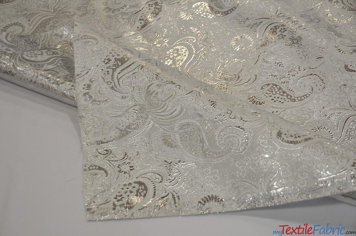 Oriental Metallic Paisley Polyester Fabric - Silver And Gold Metallic Paisley, 58" Width (Yards)