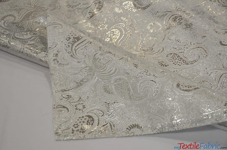 Oriental Metallic Paisley Polyester Fabric - Silver And Gold Metallic Paisley, 58" Width (Yards)