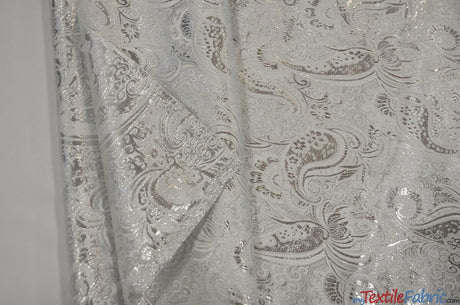 Oriental Metallic Paisley Polyester Fabric - Silver And Gold Metallic Paisley, 58" Width (Yards)
